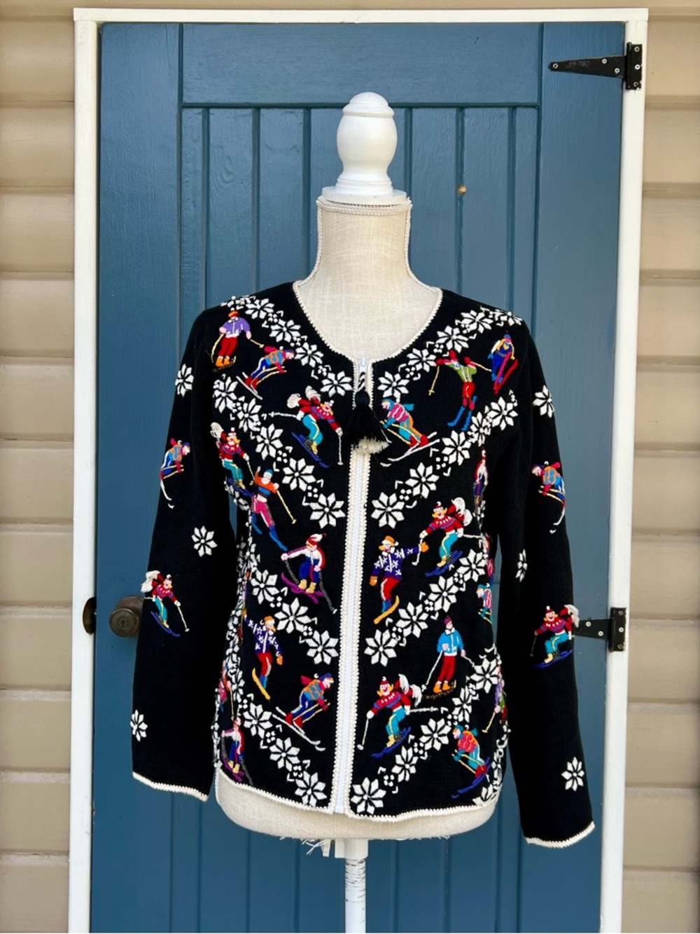 Vintage Michael Simon Ski Cardigan 90s Wearable Embroidery Women Size Medium